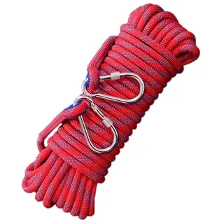 OSTWOLKE Kletterseil Sicherheitsseil 20m Statisches Seil 12mm mit 2 Karabinern Kletterseil, für Wandern Outdoor Bergsteigen Sport Camping rot