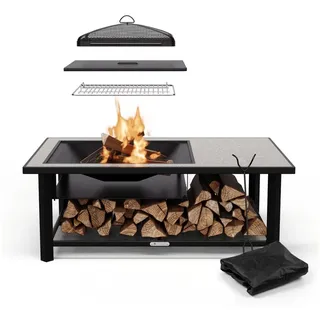blumfeldt Feuerschale Merano Rectangular L, (Set, Set), Garten Grill Tisch Funkenschutz Feuerkorb Feuerstelle Outdoor grau
