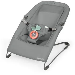Ingenuity Stow & Go kompakte Falt Babywippe, leichter tragbarer Sitz mit Vibration & Spielzeug, Grau