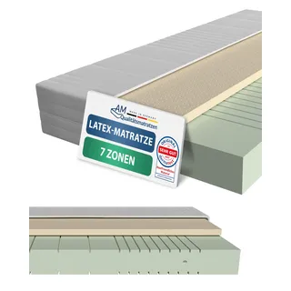 AM Qualitätsmatratzen 7 Zonen Latex Matratze 90x200 H2 - Made in Germany - Oeko TEX zertifizierte Naturlatex Matratze 90x200-20 cm Hoch - Hybridmatratze mit 4cm Latexauflage