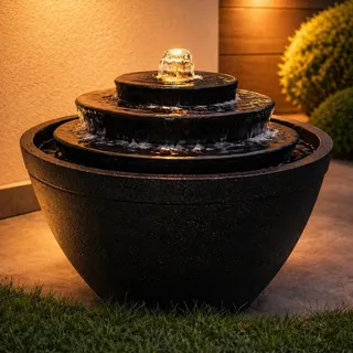 Festive Lights 30cm LED Solar Springbrunnen Schalenform Brunnen Schale - Solar- und USB-betriebene Gartenbrunnen für Innen und Außengebiete