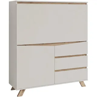 byLIVING Sekretär Valentin, Kaschmir Beige/Eiche, 3 Schubladen | platzsparender Schreibtischschrank fürs Homeoffice, Stauraum, Kabelmanagement, B 120, H 127, T 38 cm