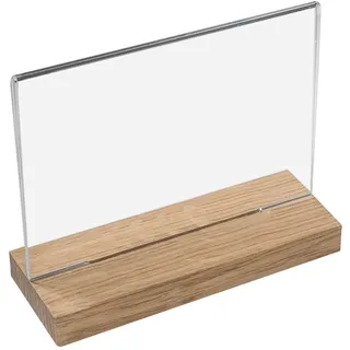 HMF 46945 Acryl Tischaufsteller mit Holzfuß, DIN A4 Querformat, Glasklar