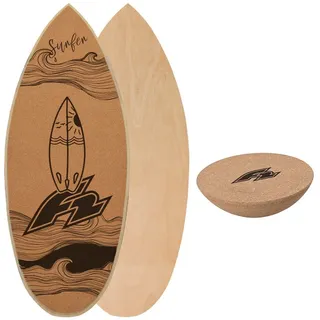 F2 Set Kork Balance Board Surf Flat Shape 84x31cm + Halbkugel