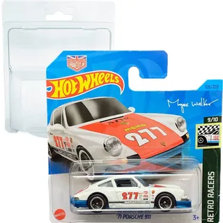 Hot Wheels 71 Porsche 911 Retro Racers Magnus Walker 9/10 (126/250) HKH06 Short Card Mattel 2023 + Blister & Card Protector Pack Friki Monkey, Weiß