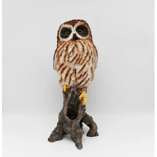 STEINFIGURENWELT GIEBEN Design Dekofigur Eule auf Baumstumpf 34,5cm hoch aus Poly Wohnzimmer Tierfigur Garten Deko Modern Gartendeko Gartenfigur Kauz Uhu