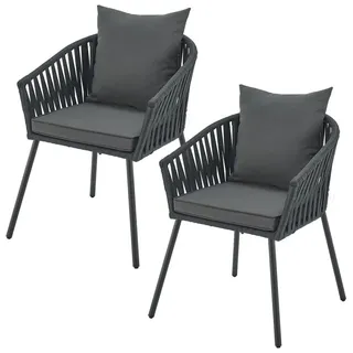Juskys Rope Gartenstuhl 58 x 58 x 78 cm Anthrazit 2 St.