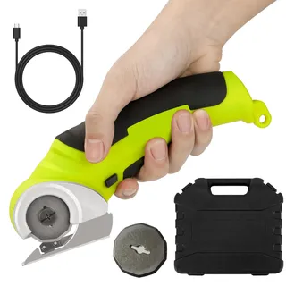 Elektrische Schere Mit Werkzeugkasten, Kartonschneider, Kabellose Rollschneider, 4.2V/2.0Ah Akku Schere, Universalschneider, Wiederaufladbarer Leistungsstarker Akkuschere für Stoff Teppich Leder Filz