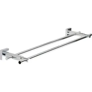 Tesa HUKK Doppel-Handtuchstange, verchromt - Badetuchhalter mit 2 Stangen - zur Wandbefestigung ohne Bohren, inkl. Klebelösung - 700mm x 50mm x 160mm