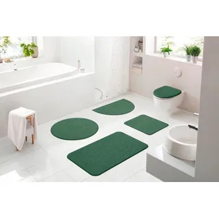 Grund Badematte Melos, Badvorleger, Badezimmer Teppich, sehr weich, Höhe 27 mm, rutschhemmend beschichtet, fußbodenheizungsgeeignet, Kunstfaser, rechteckig, 3-tlg. Hänge-WC Set, melierte Optik, sehr weicher Flor, Melange-Effekt, Made in Europe grün 3-tlg. Hänge-WC Set