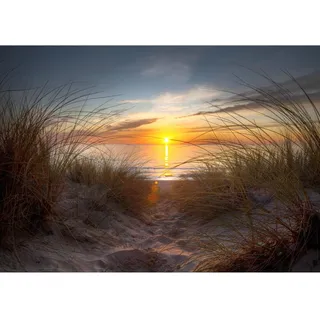 Runa Art Fototapete Strand Meer Sonnenuntergang 352 x 250 cm Vlies Tapeten XXL Moderne Wandtapete Wohnzimmer Schlafzimmer Blau Orange 9032011a