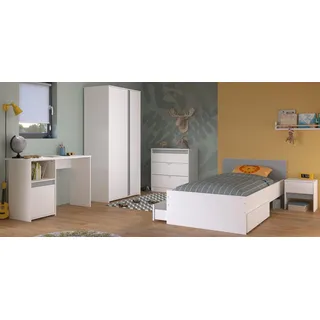 Parisot Meuble Jugendzimmer, Weiß, Holzwerkstoff, Uni, 4 Fächer, 5 Schubladen, Rechteckig,Rechteckig, 203x182x68 cm, Kinder- & Jugendzimmer, Jugendmöbel, Komplette Kinder- & Jugendzimmer