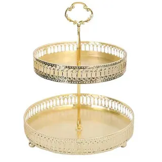 Etagere 2 Etagen Gold - Große Servierplatte, Obst-und Gebäckschale, Konfektschale, Dekoratives Rundes Serviertablett für Gemüse, Snacks, Süßigkeiten (Ausgehöhlte Vertikale)