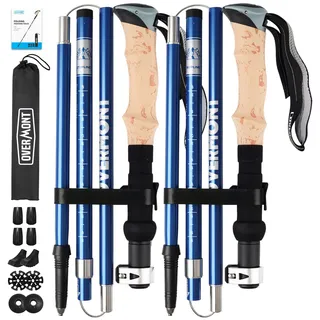 Overmont Wanderstöcke Faltbar Aluminium Ultraleicht - Verstellbar 105-125 cm Trekkingstöcke - Nordic Walking Stöcke 1 Paar mit All-Terrain Zubehör Blau