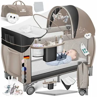 Kidiz KIDIZ® Babybett Reisebett Kinderreisebett Faltbar mit Matratze 120x60, Seiteneingang, Wickelauflage, Mosktionetz, Spielbogen & Tragetasche Baby Beistellbett Kinderbett ab Geburt bis 15 kg