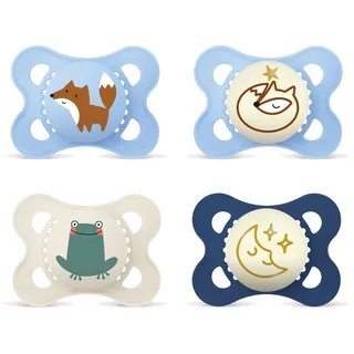 MAM Schnuller, 4er Pack Original Day & Night- Silikon, | Blau - Gr. 0-6 M