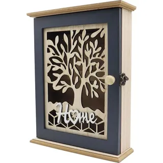 Schlüsselkasten Aus Holz Mit Lebensbaum-motiv, 28,5 X 22 X 7 Cm, Schlüsselschrank Mit 6 Haken, Dekorativer Wandschlüsselhalter Für Eingangsbereich, Flur, Schlafzimmer