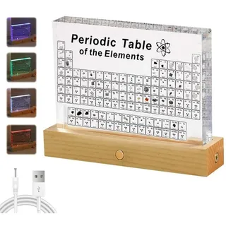 PEALOV Periodic Table with Real Elements Inside,Acrylic Periodic Table of 83 Elements,LED Periodensystem Anzeige Holz LED Basis, Elemente Lehrwerkzeug,Periodensystem Elemente,Periodensystem