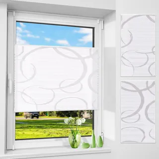 Allesin Plissee ohne Bohren mit ausgebranntem Kreismotiv, Plissees Klemmfix mit Muster,Weiß 65x120cm(BxH), Plisseerollo Jalousie Rollos für Fenster und Tür, Sichtschutz und Sonnenschutz