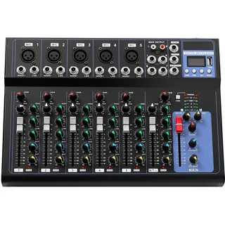 Professioneller Mixer, 7-Kanal-Audiomischpult, mit USB-Audio-Schnittstelle, 48V Phantomspeisung, 7-Kanal-Mixer, Stereo-Equalizer für die Aufnahme von DJ-Bühnen-Karaoke-Musikanwendungen