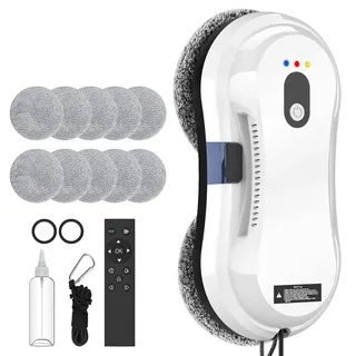 Oamger Fensterputzroboter,5600Pa Elektrischer Fensterreiniger,Fensterroboter mit Fernbedienung und Kantenerkennungssystem,Automatischer Fensterreiniger für Innen- und Außenfenster,10 Tücher (Weiß E)