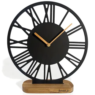 FLEXISTYLE Stehende Uhr aus Holz Eiche 30 cm – Moderne Tischuhr, Standuhr mit Lautlosem Quarzmechanismus ohne Tickgeräusche, Minimalistisches Design für Wohnzimmer, Büro & Schlafzimmer