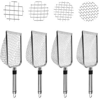 LOMGDOVC 4 Stück Gartensieb aus Edelstahl– Handsieb Garten Sieb Garten, Siebschaufel Garten Siebschaufel Sand, Sandsieb Groß Sand Sieb Sandkasten Masche 2/2,8/3,8/5mm