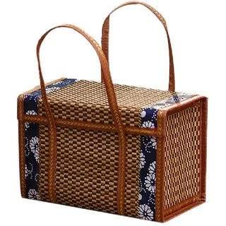 Cpolebev Geflochtener Picknickkorb Aus Weidengeflecht, für Aufbewahrungstasche, für Gefaltetes Obst, Einkaufen, Lebensmittel, Aus Rattan, Gras, Faltbarer Bambuskorb, Einfach zu Verwe