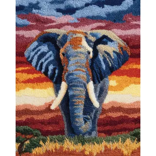 AxiangziK Tier Diy Knüpfen Set Teppich Cartoon-Elefant Knüpfteppich-Set,Handgefertigte Teppich-Sets Mit Vordruck,Diy 3D-Bastelgeschenk 52x38cm