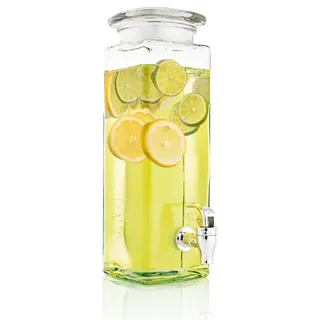 Mary's KITCHEN TOOLS "Mary ́s Kitchen Tools Eckiger Getränkespender 2,5 Liter aus Glas mit Zapfhahn | Retro Wasserspender | Limonadenspender | Saftspender |Bowle | Dispenser"