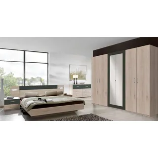 Schlafzimmer-Set WIMEX "Angie", grau (hickory oak, graphit), Setmit Kleiderschrank Breite 270cm, Bett Liegefläche 180, B/H: 180cm, Setmit Kleiderschrank Breite 270cm, Bett Liegefläche 180, Schlafzimmermöbel-Sets