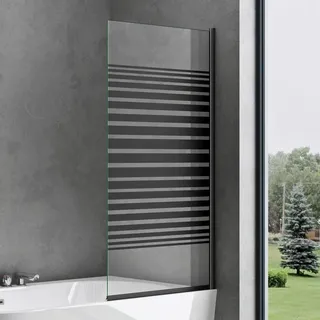 SoGood doporro Badewannenaufsatz Design-Duschwand für Badewanne 80x140cm schwarz Duschabtrennung ESG-Sicherheitsglas in Milchglas Streifen inkl. Nano-beschichtung Badewannenfaltwand Cortona201MS - Schwarz