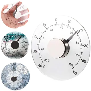 Tkxjry Transparentes Rundes Außenthermometer, Analoger Fensterthermometer, -40 bis 50 Grad Celsius, 11 cm Durchmesser