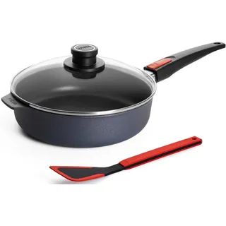 WOLL MADE IN GERMANY Schmorpfanne Diamond Lite, Aluminium (Set, 3-tlg), Induktion, inkl. Pfannenwender, abnehmbarer Stiel, Made in Germany grau 2,6 l | Ø 24 cm x 7 cm