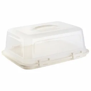 ENGELLAND Rechteckige Kuchen-Transportbox mit Griff, Deckel und 4-fach Klick-Verschluss, Farbe: Beige-Transparent, 44 x 35 x 17,50 cm, BPA-frei, Torten-haube, Stückeinteilungshilfe