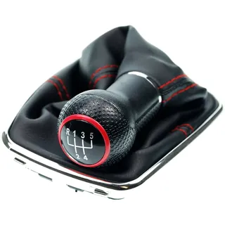 L & P Car Design Schalthebel Schaltsack Rot Schaltknauf Auto f. VW Golf 4 IV Bora Chrom Rahmen 23mm (Set, 1 St., Schaltknauf + Schaltsack + Rahmen), Plug&Play Montage rot|schwarz