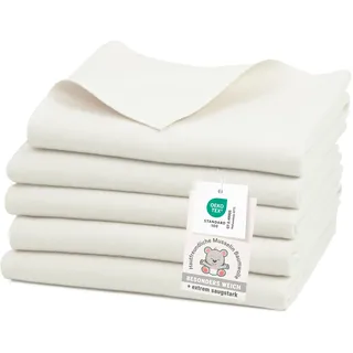 ZOLLNER 5er Set Moltontücher in 80x80 cm aus Baumwolle - saugstarke Wickelunterlage - weich und wärmend - waschbar bis 95°C - in naturweiß - Oeko Tex® Zertifiziert