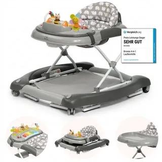 Bronea Lauflernhilfe 4-in-1 Lauflernwagen Gehfrei Baby Schaukel Lauflernhilfe Babywalker, Abnehmbares Spielpaneel - Wippfunktion - Leise gummierte Reifen grau