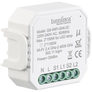 Luminea Home Control Lichtschalter WLAN-Unterputz-2-Kanal