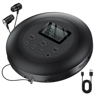 Gueray Tragbarer CD Player Tragbar CD Players Kinder CD-Player HiFi Discman mit Kopfhörer LCD-Display Unterstützung ASP PROG Speicherfunktion Repeat-Funktion BASS Effet Schwarz