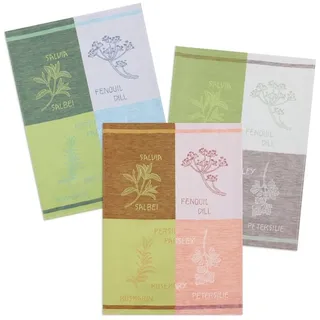 Kracht seit 1810 Kracht 3-er Pack Jacquard Geschirrtuch, Halbleinen, Küchenkräuter, drei Farben sortiert, 50x70cm