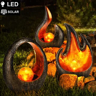ETC Shop 3x LED Solar Tischleuchten Glas oval grau gold