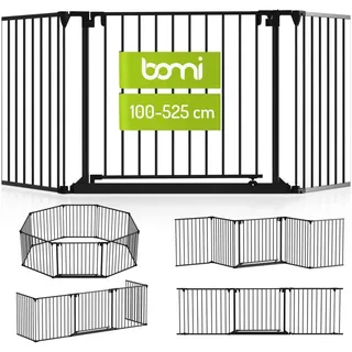 Bomi Absperrgitter Milo bis 525 cm | Extrabreite Tür: 75 cm Durchgang | 90° Stop | Schließt automatisch | Kindertreppenschutzgitter Tür und Treppenschutzgitter zum Bohren