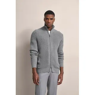 Bugatti Strickjacke BUGATTI, Herren, Gr. S, grau (hellgrau), 80% Wolle, 20% Polyamid, unifarben, regular fit, ohne Ausschnitt, Rippbündchen, Strickjacken Strickjacke, grob gestrickt