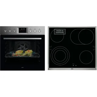 AEG Elektro-Herd-Set Serie 5000 HH24HSPM, Pyrolyse-Selbstreinigung, Gleichmäßiges Garen auf 3 Ebenen, Pyrolyse, LED-Touch, Bräterzone silberfarben