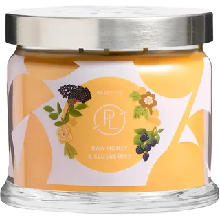 3-Docht-Kerze im Glas Alpenholunderblüte Bernstein und Jasmin