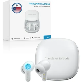 Anfier M3 KI Übersetzer Kopfhörer, 3-in-1 Echtzeit Sprachübersetzer mit 164 Online & 11 Offline Sprachen, AI Translator earbuds 5 Modi mit App, Kopfhörer mit Übersetzer Wirtschaft ohne Abo-Gebühr Weiß