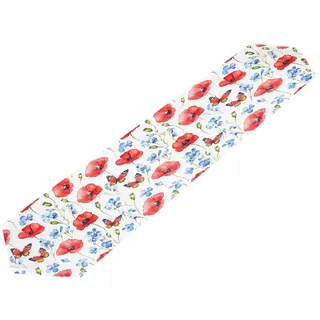 Mexpekil Tischläufer mit blauer Blume, roter Mohnblumen, Schmetterling, dekorativer Polyester-Tischläufer für Esstische, Ostern, Hochzeit, Urlaub, Party, 33 x 178 cm