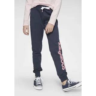 KangaROOS Sweathose KANGAROOS, Mädchen, Gr. 164/170, N-Gr, blau (marine), Sweatware, Obermaterial: 100% Baumwolle, bedruckt, schmal lang, Hosen Sweathose, mit Glitzerdruck am Bein