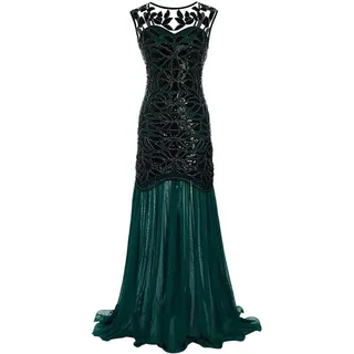 Lazzboy Damen Abendkleid 20er Jahre Kleid Pailletten Maxi Langes Ballkleid(Grün,2XL) - XXL